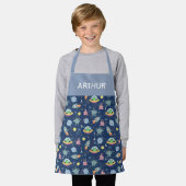 Jongens Blauwe Schattigee Ruimte Alien Patroon en Schort (Gedragen)