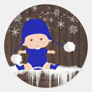 Jongens Blauwe Sneeuwvlok Baby Shower Stickers