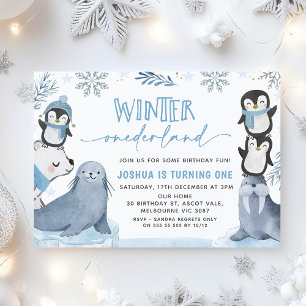 Jongens Blue Arctic Winter Onederland 1e verjaarda Kaart