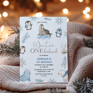 Jongens Blue Arctic Winter Onederland 1e verjaarda Kaart