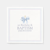 Jongens Blue Bow 1e verjaardag en doop Servet (Voorkant)