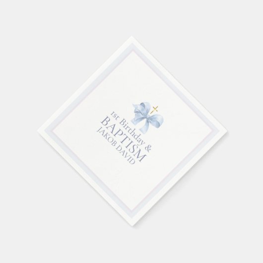 Jongens Blue Bow 1e verjaardag en doop Servet (Hoek)