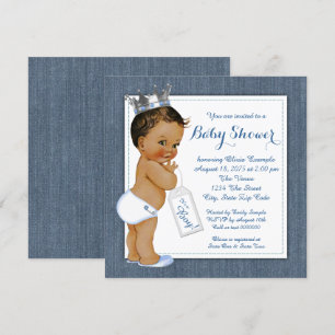 Jongens Blue Denim Etnisch Baby shower Kaart