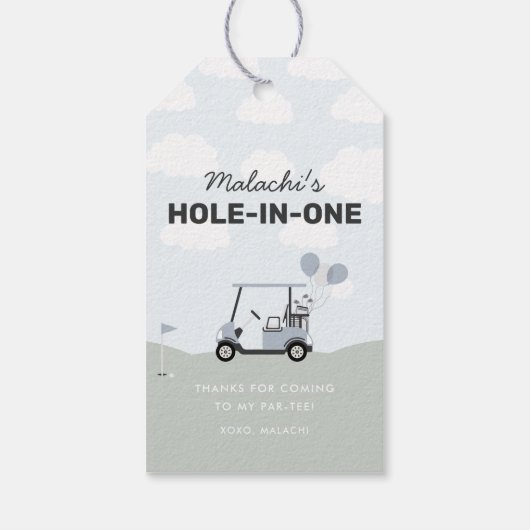 Jongens 'Blue Hole-in-One Golf 1e verjaardag gunst Cadeaulabel (Achterkant)