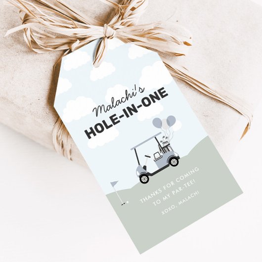 Jongens 'Blue Hole-in-One Golf 1e verjaardag gunst Cadeaulabel