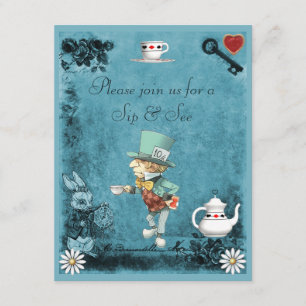 Jongen's Blue Mad Hatter Sip & See Baby shower Kaart