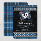 Jongens Blue Plaid Skull Crossbones Party Uitnodig Kaart (Voorkant / Achterkant)