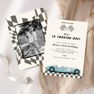 Jongens  Blue Race Auto 1e Verjaardagsfeest Kaart