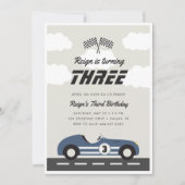 Jongens Blue Race Auto Verjaardagsfeest Kaart (Voorkant)