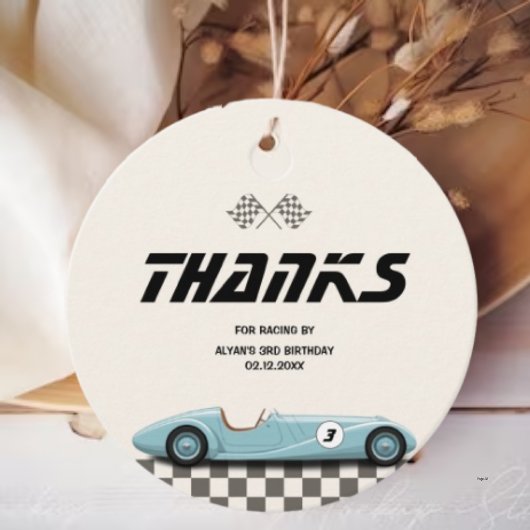 Jongens Blue Retro Race Auto Verjaardagsfeest Bedankjes Labels