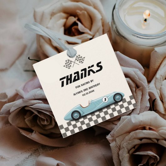 Jongens Blue Retro Race Auto Verjaardagsfeest Bedankjes Labels