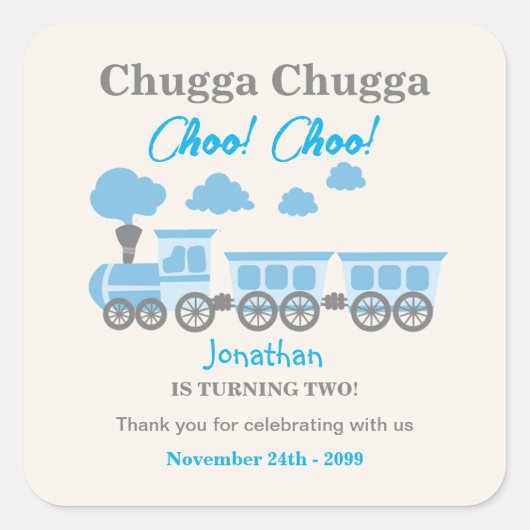 Jongens Blue Train 2e Verjaardagsfeest Vierkante Sticker (Voorkant)