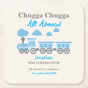 Jongens Blue Train Elke Leeftijd Verjaardagsfeest Vierkante Kartonnen Onderzetter
