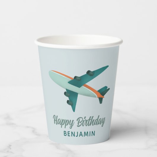 Jongens Blue Travel Vliegtuig Kids Verjaardag Papieren Bekers (Achterkant)