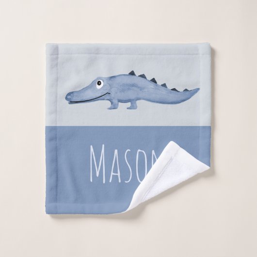 Jongen's Blue Waterverf Crocodile Safari Baby Chil Bad Handdoek (Wasdoekje)