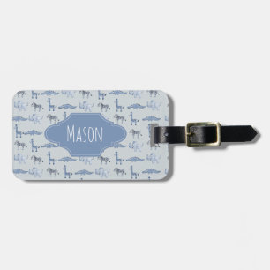 Jongen's Blue Waterverf Safari Pattern Kinder Name Bagagelabel