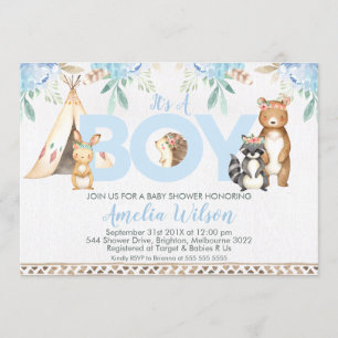 Jongens Boho Woodland Baby Shower Uitnodiging