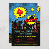 Jongens Boom Comic Superhero 4e verjaardag Kaart (Voorkant / Achterkant)