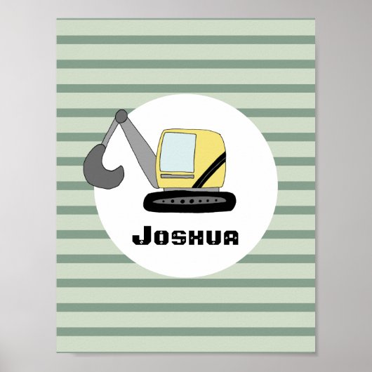 Jongens Bouw Graafmachine Graafmachine en Naam Kin Poster (Voorkant)
