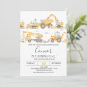 Jongens Bouw Voertuigen Verjaardag Uitnodiging (Staand voorkant)