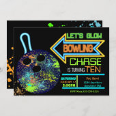 Jongens Bowling party, Verjaardag Neon gloed bowle Kaart (Voorkant / Achterkant)