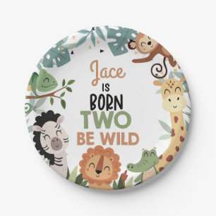 Jongens Brown Green Born Two Be Wild 2e verjaardag Papieren Bordje