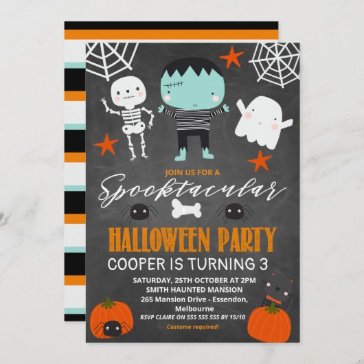 Jongens Chalkboard Halloween Party Verjaardag Kaart (Voorkant / Achterkant)