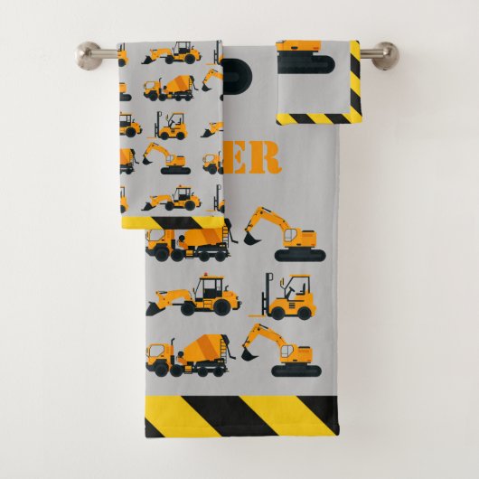Jongens constructie graafmachines gepersonaliseerd bad handdoek (Insitu)