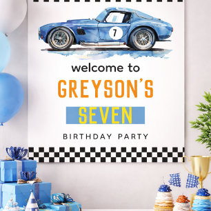 Jongens Cool Blue Racerauto Kinderverjaardag Poster