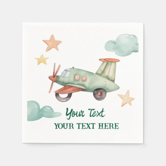 Jongens Cool Modern Kleurrijk Vliegtuig Verjaardag Servet (Voorkant)