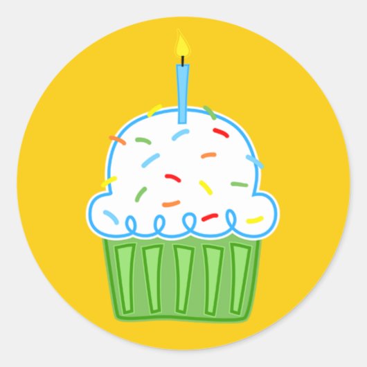 Jongens Cupcakes Gele Stickers (Voorkant)