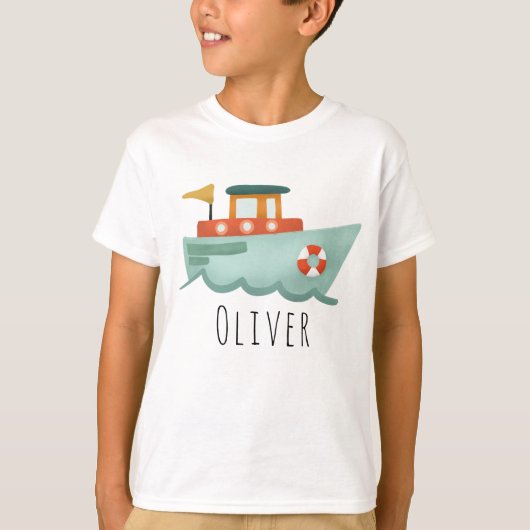 Jongens Cute Blue Nautical Boat Kinder T-shirt (Voorkant)