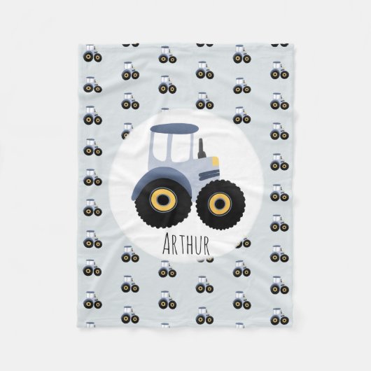 Jongens Cute Blue Tractor Pattern & Name Children' Fleece Deken (Voorkant)