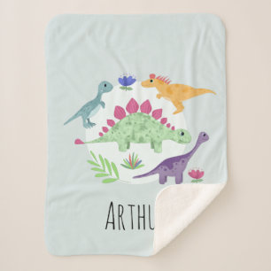 Jongens Cute en Modern Blue T-Rex Dinosaurs Kinder Sherpa Deken