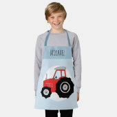 Jongens Cute Modern Blue Boerderij Tractor & Name  Schort (Gedragen)