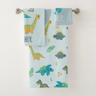 Jongens Cute Modern Blue Dinosaur Pattern Kinder Bad Handdoek