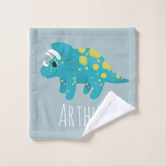 Jongens Cute Modern Blue Dinosaur Pattern Kinder Bad Handdoek (Wasdoekje)