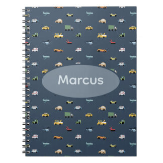 Jongens Cute Transport Auto Patroon monogram Kinde Notitieboek