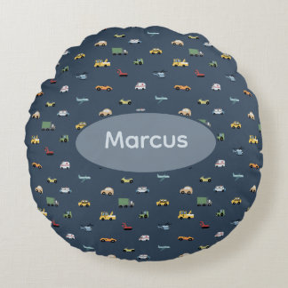 Jongens Cute Transport Auto Patroon monogram Kinde Rond Kussen