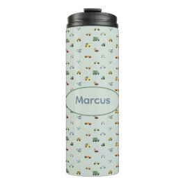 Jongens Cute Transport Auto Patroon monogram Kinde Thermosbeker