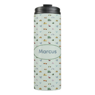 Jongens Cute Transport Auto Patroon monogram Kinde Thermosbeker