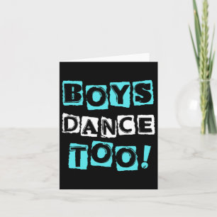 Jongens dansen op trendy blok lettertype tik balle kaart