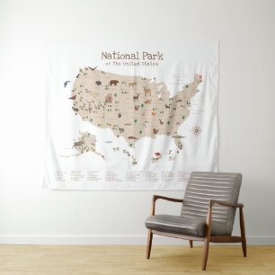Jongens die de kaart van het Nationale Park verken Wandkleed