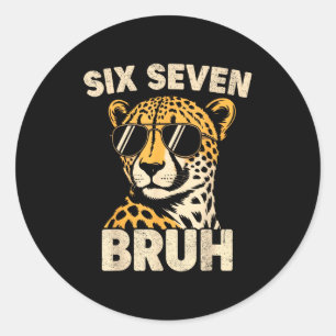 Jongens dierprint kleding bruh cheeta 67 meme zes ronde sticker