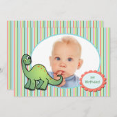 Jongen's Dinosaur Eerste Verjaardag Uitnodiging (Voorkant / Achterkant)