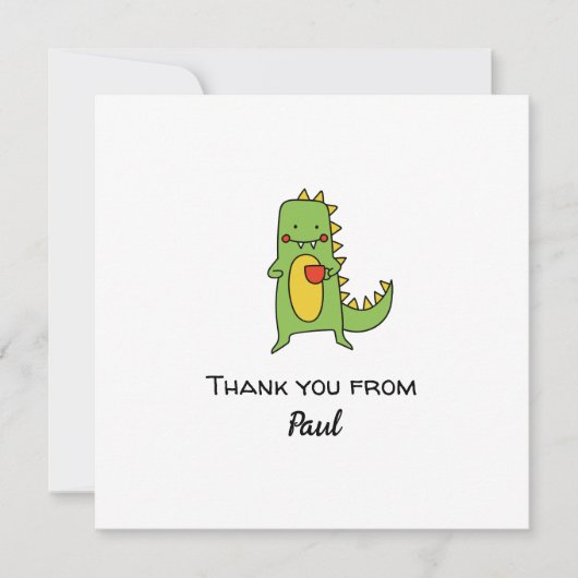 jongens dinosaurus bedankt sticker feest cadeautje kaart (Voorkant)