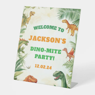 Jongens Dinosaurus Verjaardag Party Pedestal Sign Reclamebord Met Voetstuk