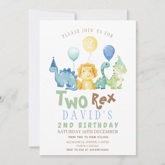 Jongens Dinosaurus Verjaardag Waterverf Kaart (Voorkant)