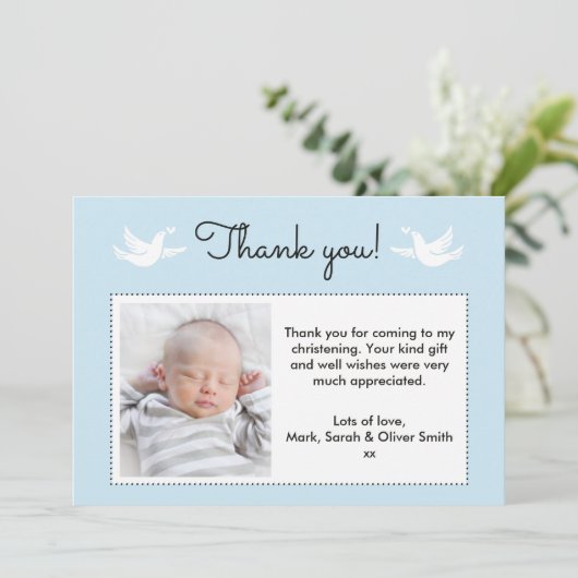 Jongens doop/doop bedankje bedankkaart (Staand voorkant)