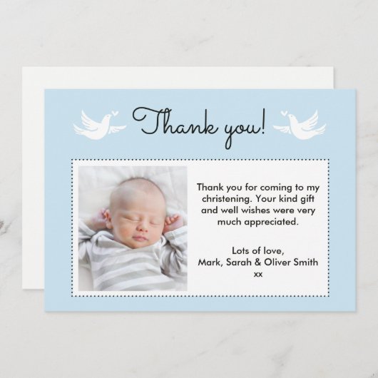 Jongens doop/doop bedankje bedankkaart (Voorkant / Achterkant)